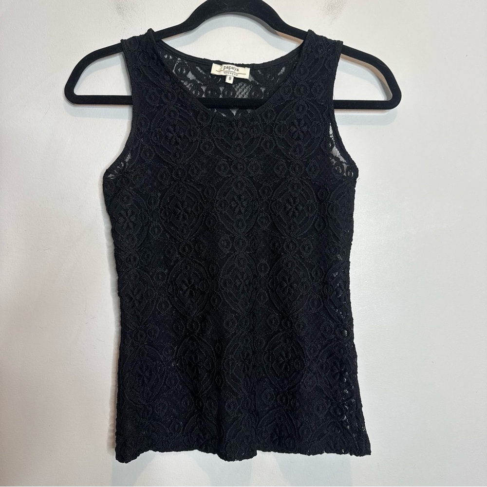 Vintage Black Sheer Lace Tank Top Gothic Y2K Romantic Witchy Layering Medium 8 - Picture 3 of 8